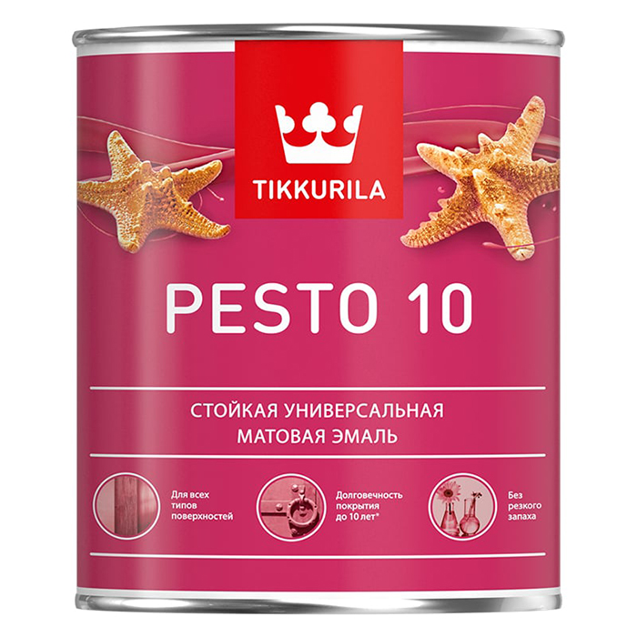 Tikkurila Pesto 10 эмаль стойкая алкидная универсальная матовая база А 0.9л