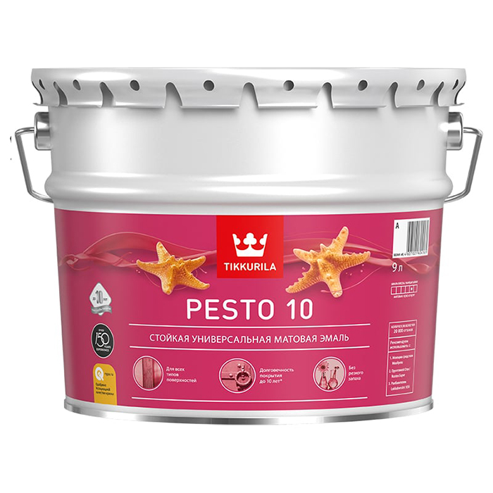 Tikkurila Pesto 10 эмаль стойкая алкидная универсальная матовая база C 9л