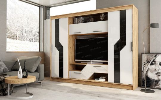 Гостиная Кармен (Дуб Вотан-Белый глянец)