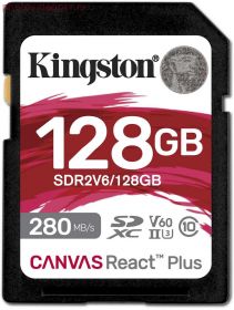 Карта памяти Kingston Canvas React Plus V60 SDXC 128 ГБ [SDR2V6/128GB]