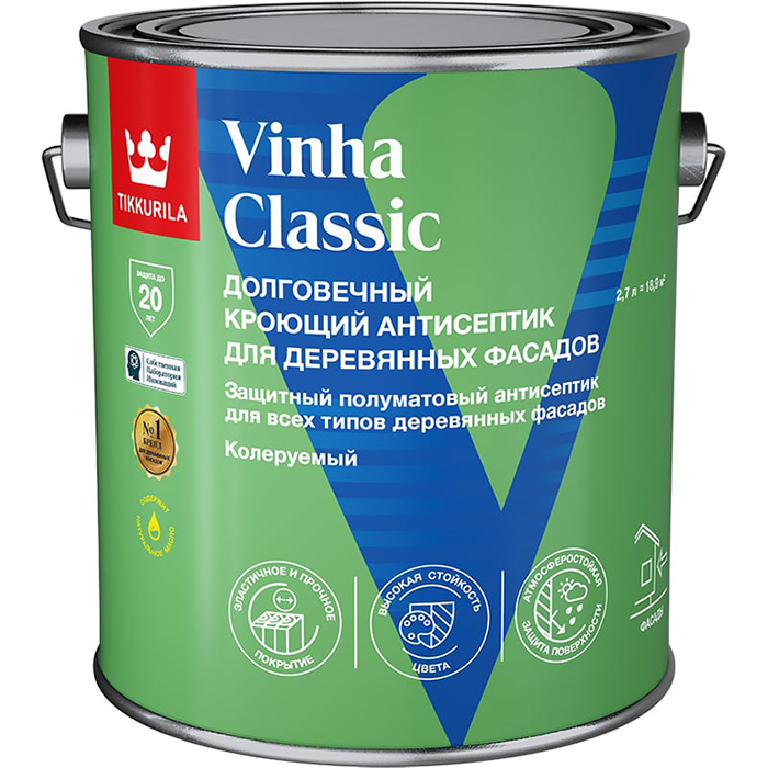 Tikkurila Vinha Classic антисептик кроющий водоразбавляемый полуматовый база A 2.7л