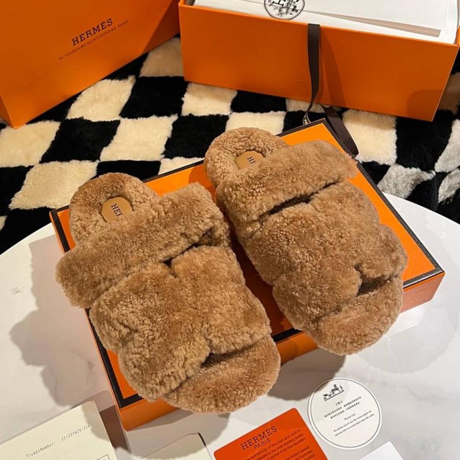 Тапочки меховые HERMES Premium