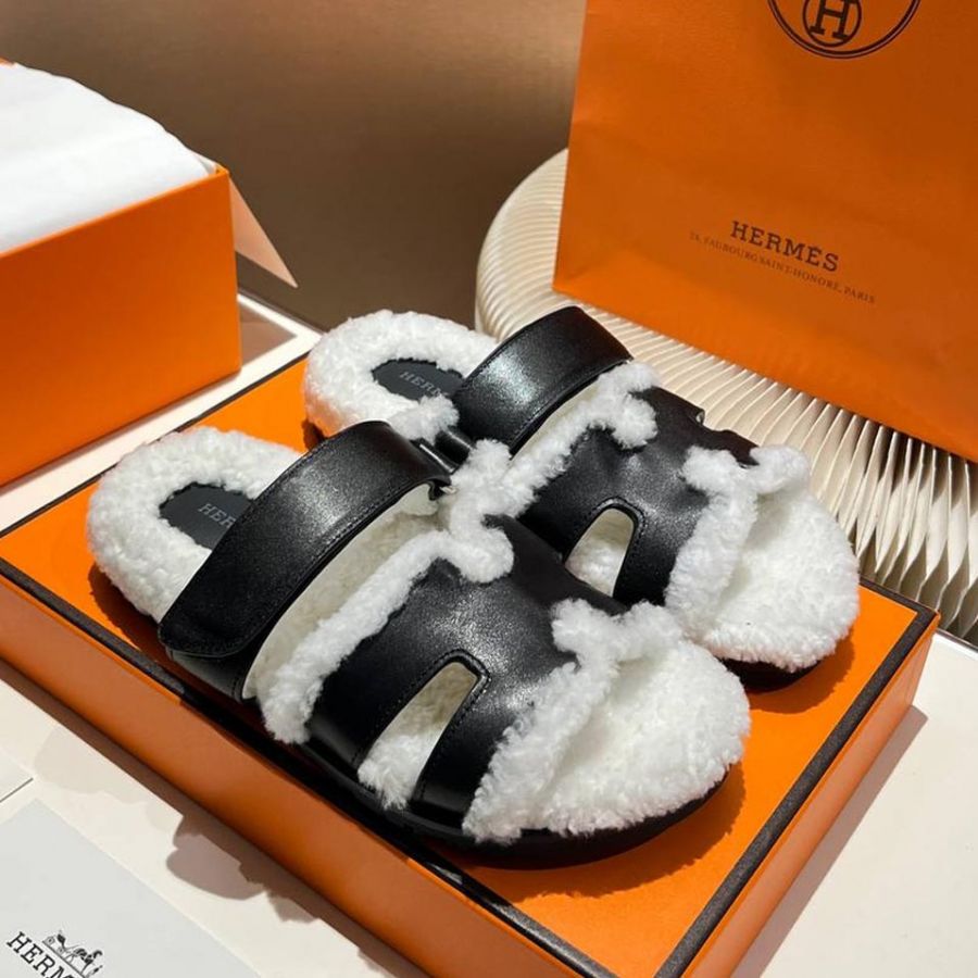 Босоножки меховые HERMES Premium
