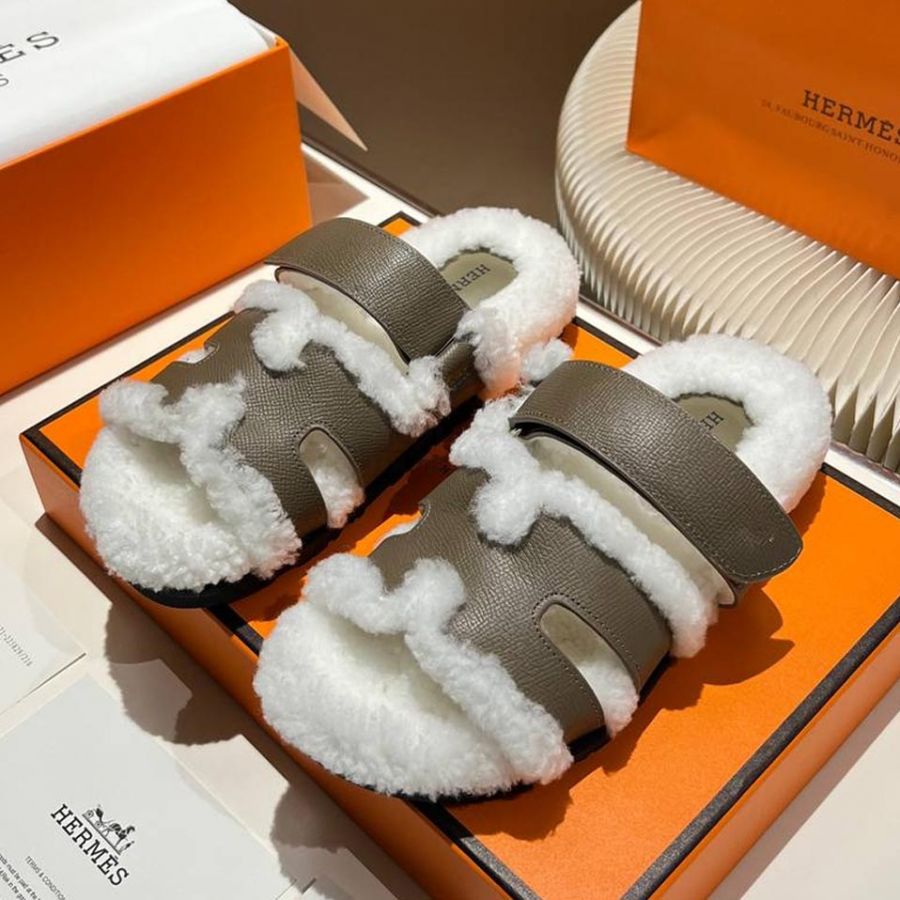 Босоножки меховые HERMES Premium