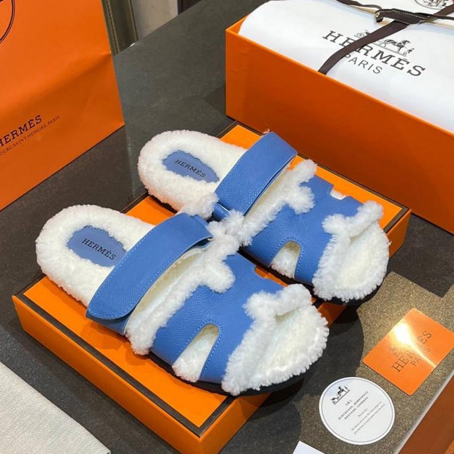 Босоножки меховые HERMES Premium