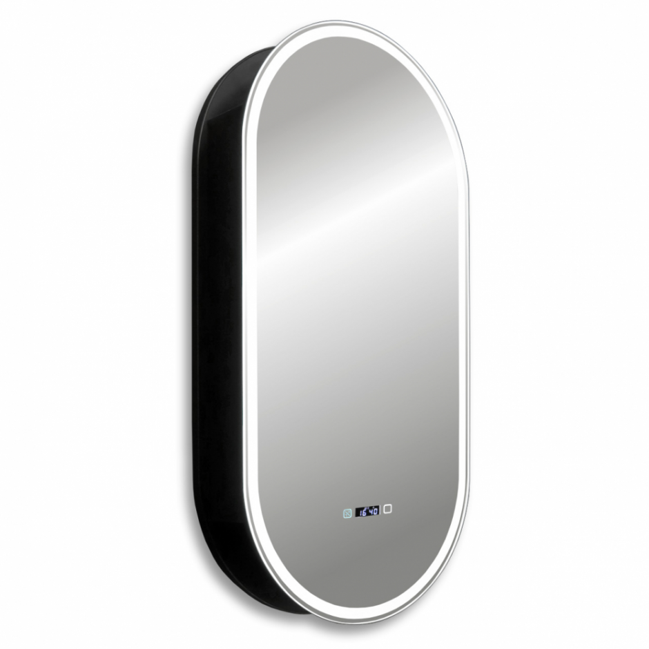 Изображение Зеркальный шкаф ABBER Kontur AG6339SWHB с подсветкой, сенсорный выключатель, диммер, часы, подогрев, черный