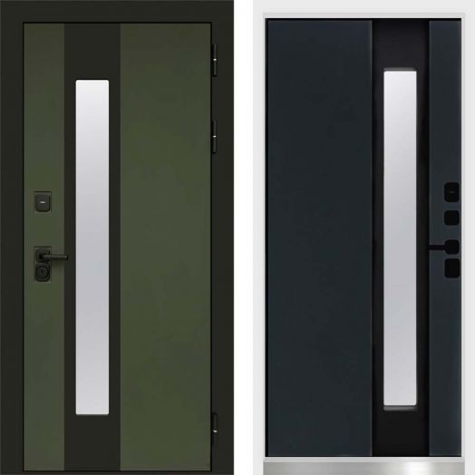 Входная дверь Termo-door Арктика Грин - Графит с терморазрывом и стеклопакетом, белый короб