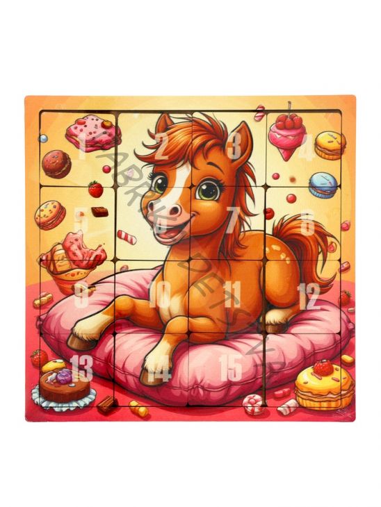 Настольная игра логическая «Пятнашки. Лошадка со сладостями», 22x22 см, головоломка