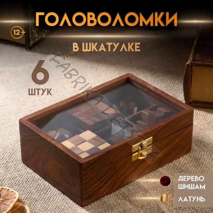 Набор головоломок 6 в1, 17.5x12x6 см, дерево шишам