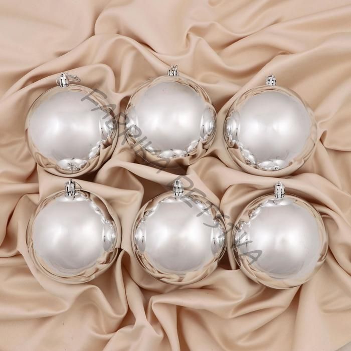 Набор шаров пластик d-10 см, 6 шт "Глянец" серебро