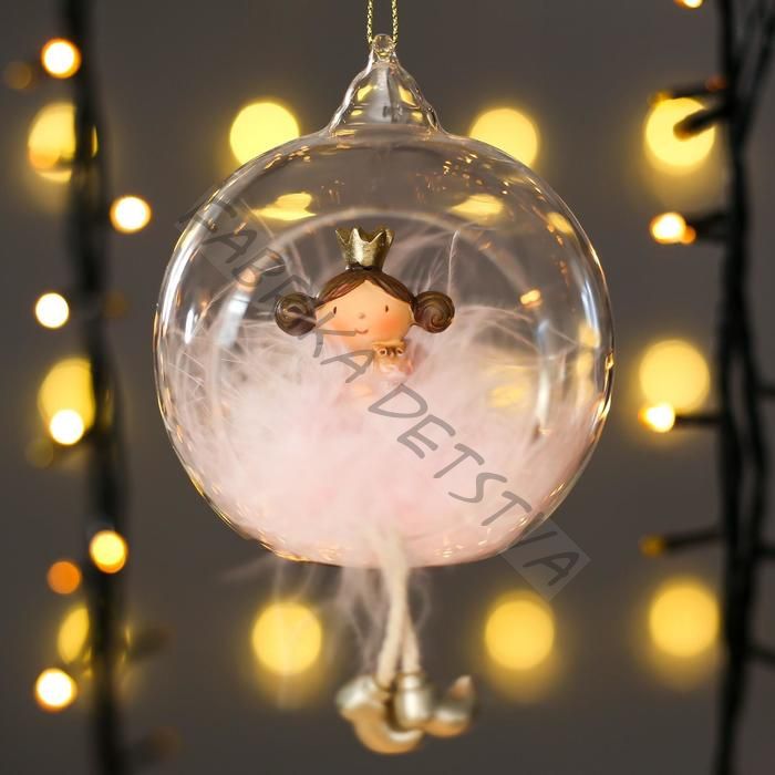 Фигурка полистоун «Ангелочек-принцесса, розовый пушок, в шарике», 9x8x10 см