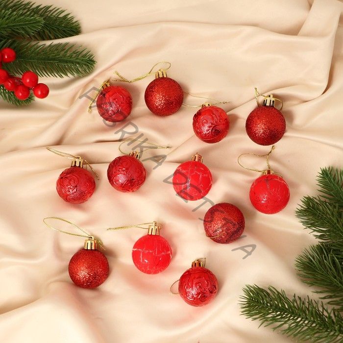 Ёлочные игрушки «Мелодия», шары новогодние, d=4 см, 12 шт., треск, красный
