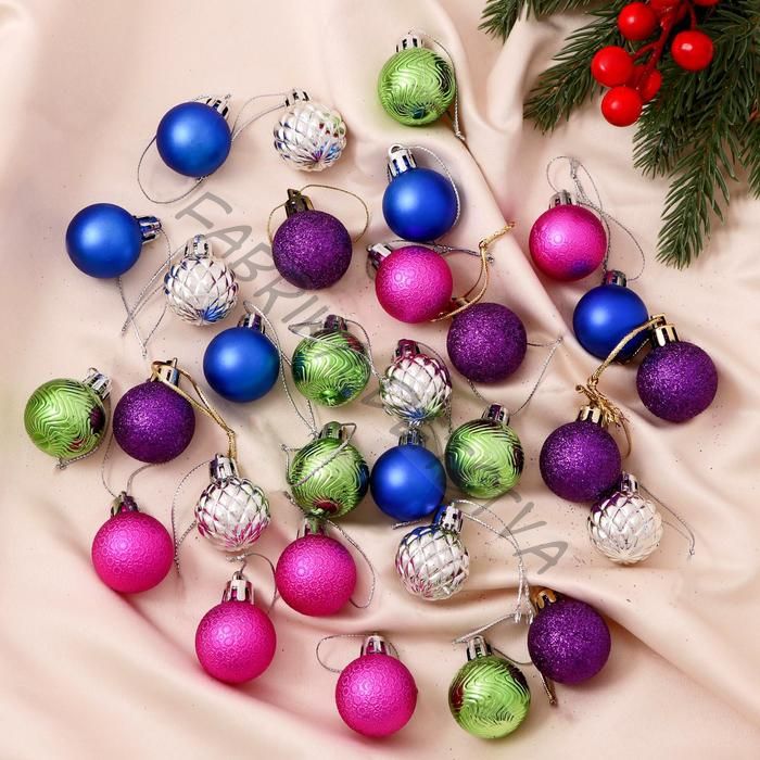 Ёлочные игрушки «Синди», шары новогодние, d=3 см, набор 30 шт., МИКС