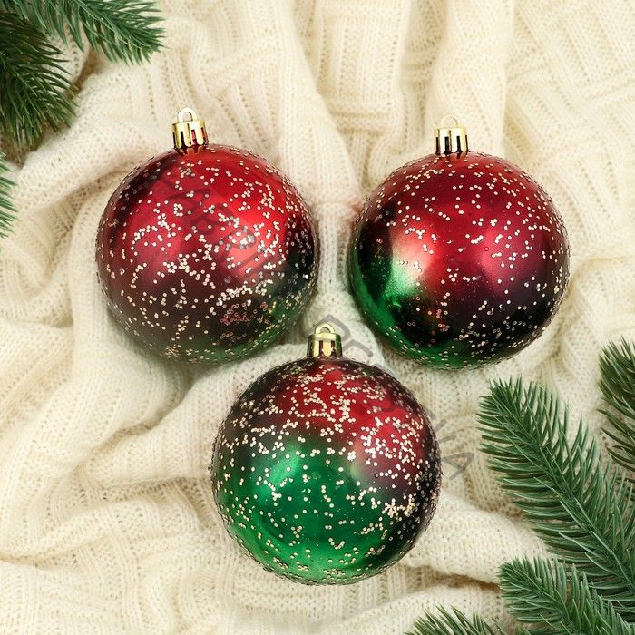 Ёлочные игрушки «Мэдисон», шары новогодние, d=8 см, набор 3 шт., зелёный/красный