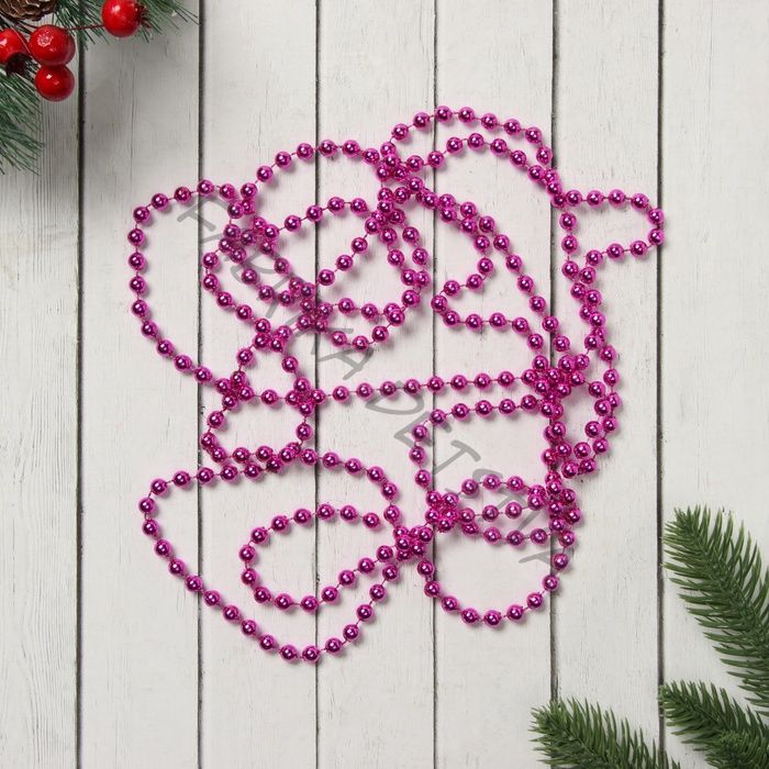 Бусы на ёлку «Шар», длина 2.7 м, d=7 мм, малиновые