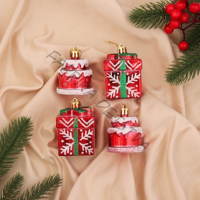 Ёлочные игрушки 3 шт. «Зимнее волшебство. Карнавальный» пластик, 7x5 см, красный
