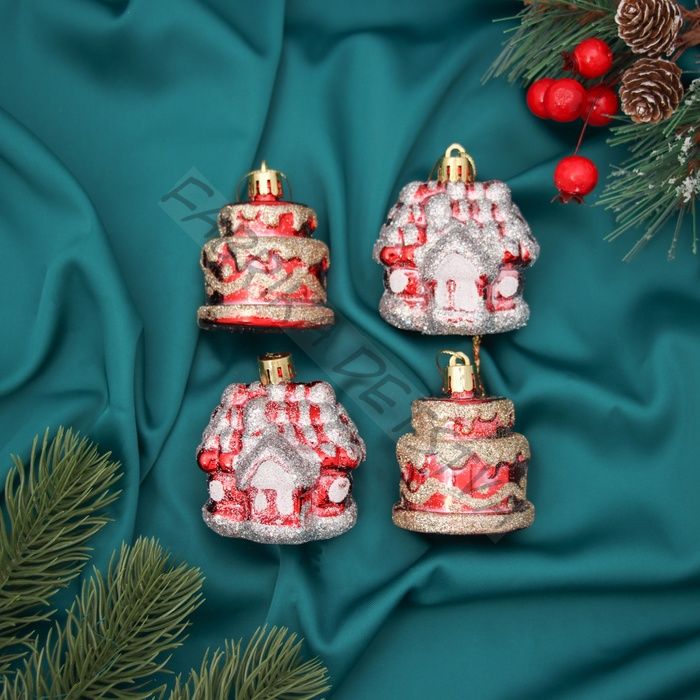 Ёлочные игрушки 4 шт. «Зимнее волшебство. Карнавальный» пластик, 7x5 см, красный