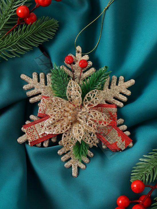 Ёлочная игрушка «Зимнее волшебство. Звезда с цветком и еловыми веточками», 15x13 см, золото