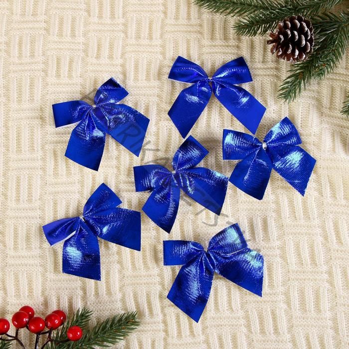 Ёлочные игрушки 6 шт. «Зимнее волшебство. Бантик неон» пластик, 8x7 см, синий