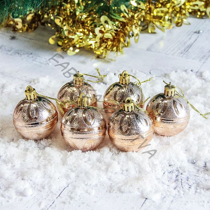 Ёлочные игрушки «Флёр», шары новогодние, d=5 см, набор 6 шт., золото