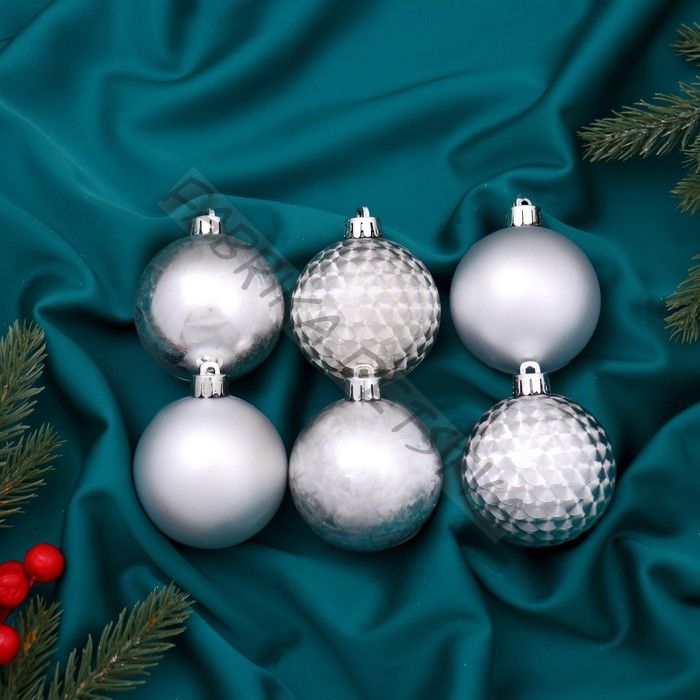 Ёлочные игрушки «Пилар», шары новогодние, d=6 см, набор 6 шт., серебро