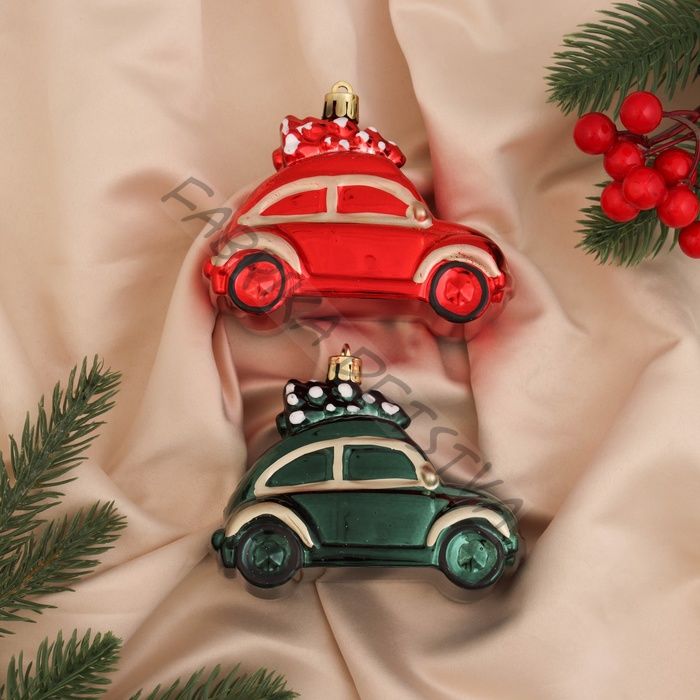 Ёлочные игрушки 2 шт. «Зимнее волшебство. Машинка колор» пластик, 9x5x7 см, зелёный, красный