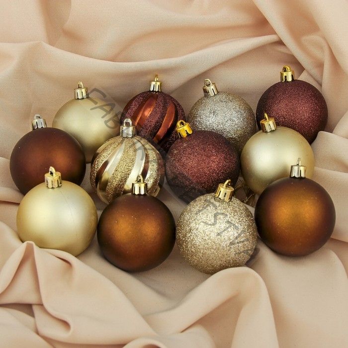 Ёлочные игрушки «Улыбка», d=6 см, набор 12 шт., коричневый/золотистый