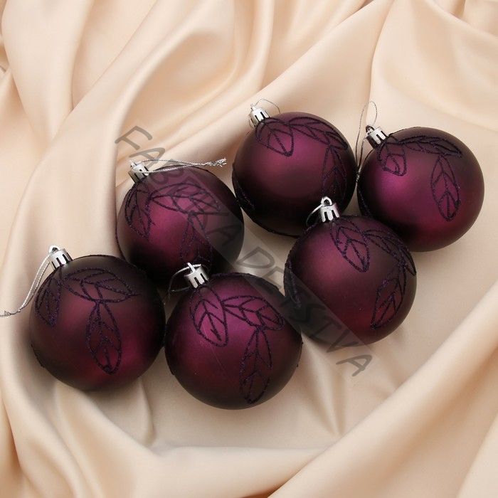 Ёлочные игрушки «Листики», шары новогодние, d=8 см, набор 6 шт.