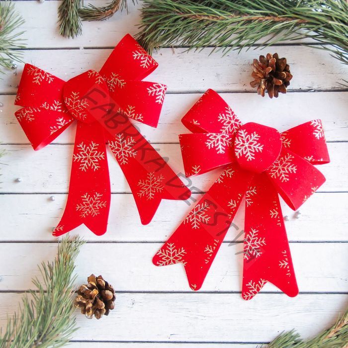 Ёлочные игрушки 2 шт. «Зимнее волшебство. Бант в снежинках» пластик, 14x16 см, красно-золотой