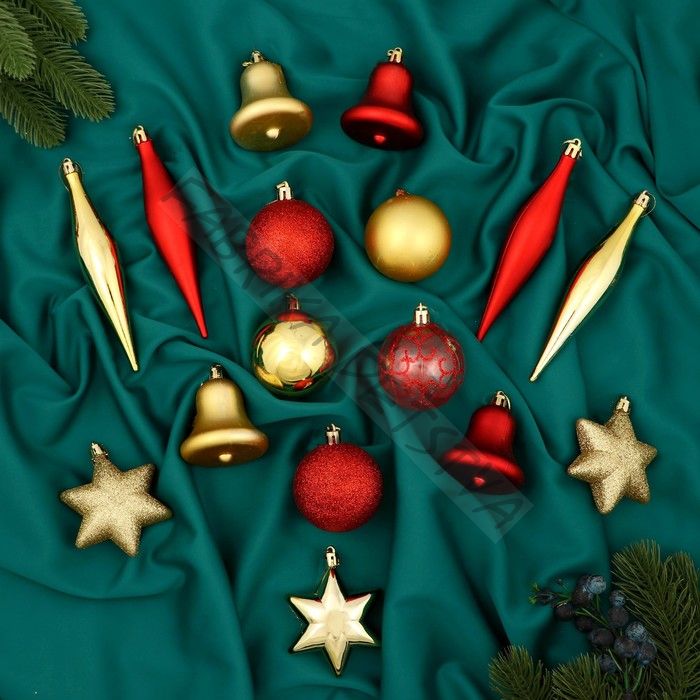 Ёлочные игрушки «Забава ассорти», новогодние, набор 30 шт., красный-золотистый