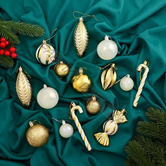 Ёлочные игрушки «Зимняя радость», новогодние, набор 40 шт., бело-золотой