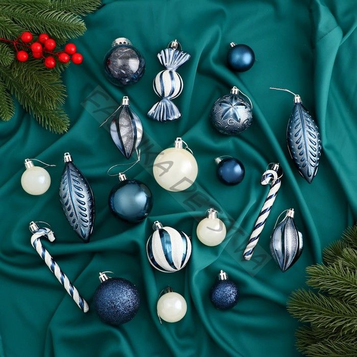 Ёлочные игрушки «Зимняя радость», новогодние, набор 40 шт., бело-синий