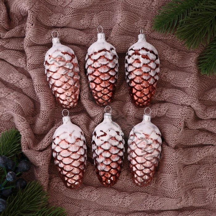 Ёлочные игрушки «Шишки сосновые» микс, (набор 6 шт.) h=9 см