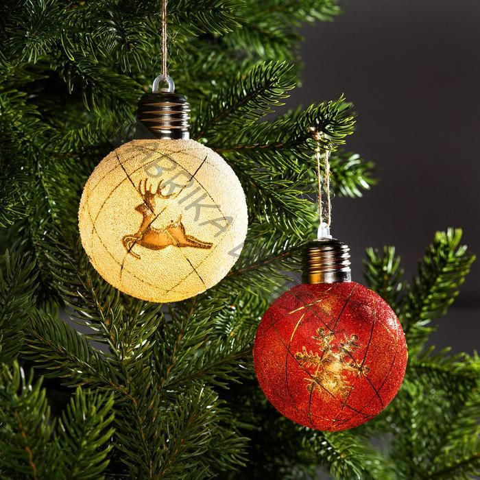 Набор ёлочных шаров «Золотистые нити», 2 шт, d=8 см, 1 LED, от батареек, свечение тёплое белое