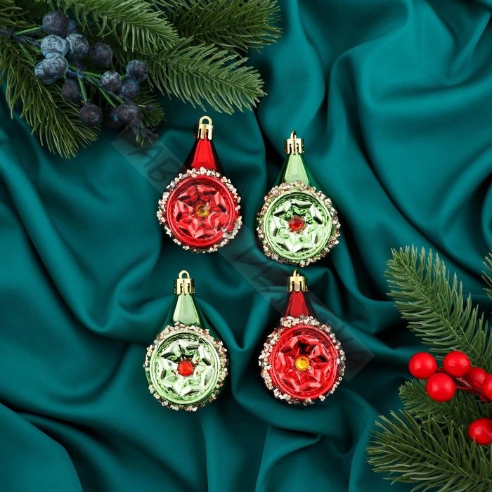 Елочные игрушки 4 шт. «Фонарик Сказка» 5x8 см, зелёный/красный
