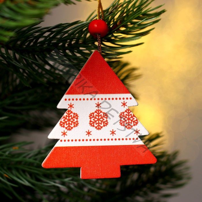 Елочная игрушка деревянная «Зимняя ель» МИКС