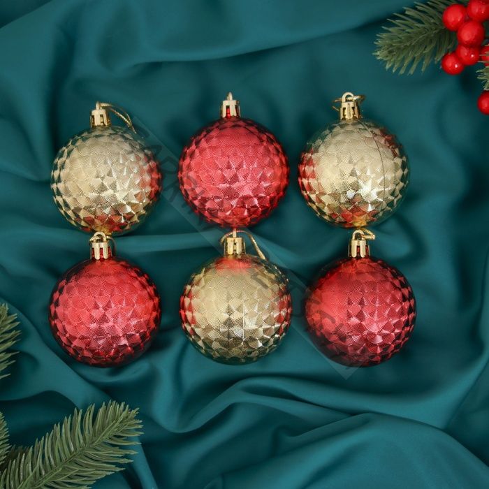 Ёлочные игрушки «Мелания», шары новогодние, d=6 см, набор 6 шт., золотистый/красный