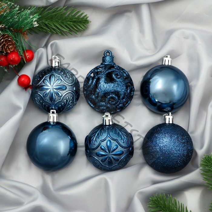 Ёлочные игрушки «Сильва», шары новогодние, d=6 см, набор 12 шт., синий