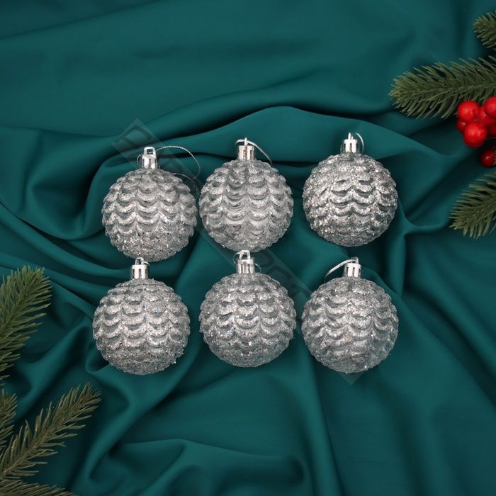 Ёлочные игрушки «Гелио», шары новогодние, d=6 см, набор 6 шт., прозрачно-серебристый