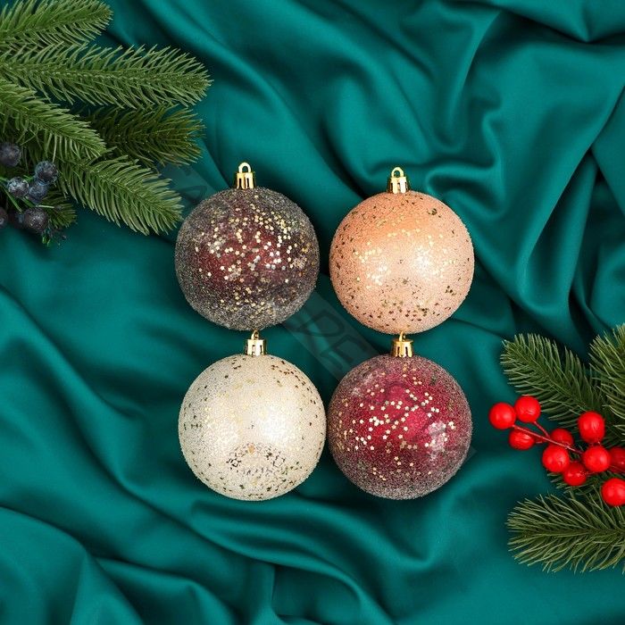 Ёлочные игрушки «Мэдисон», шары новогодние, набор d=8 см, 4 шт., МИКС