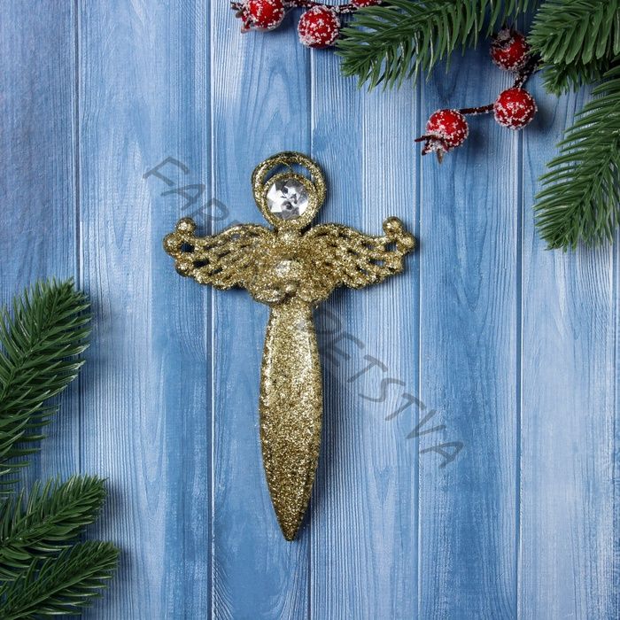 Ёлочная игрушка «Ангел блеск» 14x9 см, золото