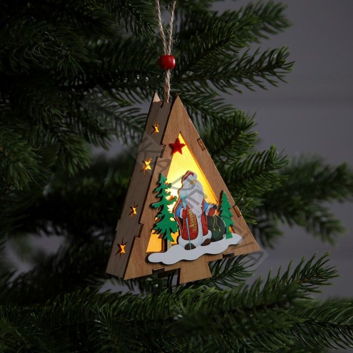 Ёлочная игрушка «Ёлочка с Дедом Морозом», 12х10х3 см, 1 LED, от батареек, свечение тёплое белое