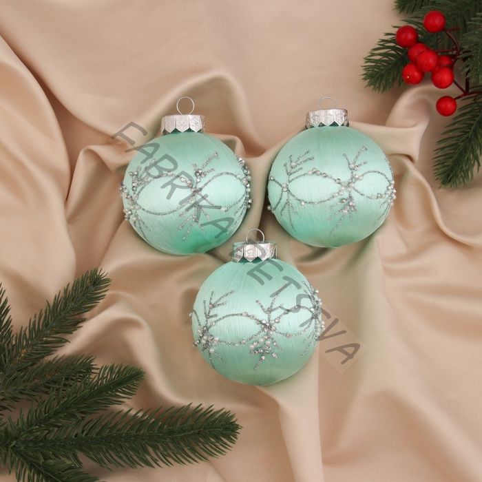 Ёлочные игрушки «Хайдвин», шары новогодние, d=8 см, набор 3 шт., нежность, зелёный
