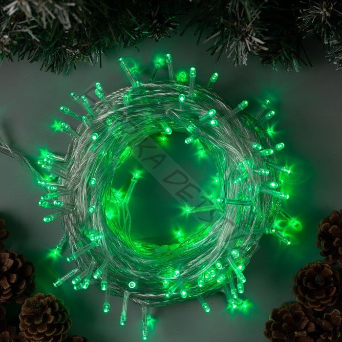 Гирлянда «Нить» 20 м, IP20, прозрачная нить, 200 LED, 8 режимов, 220 В, свечение зелёное