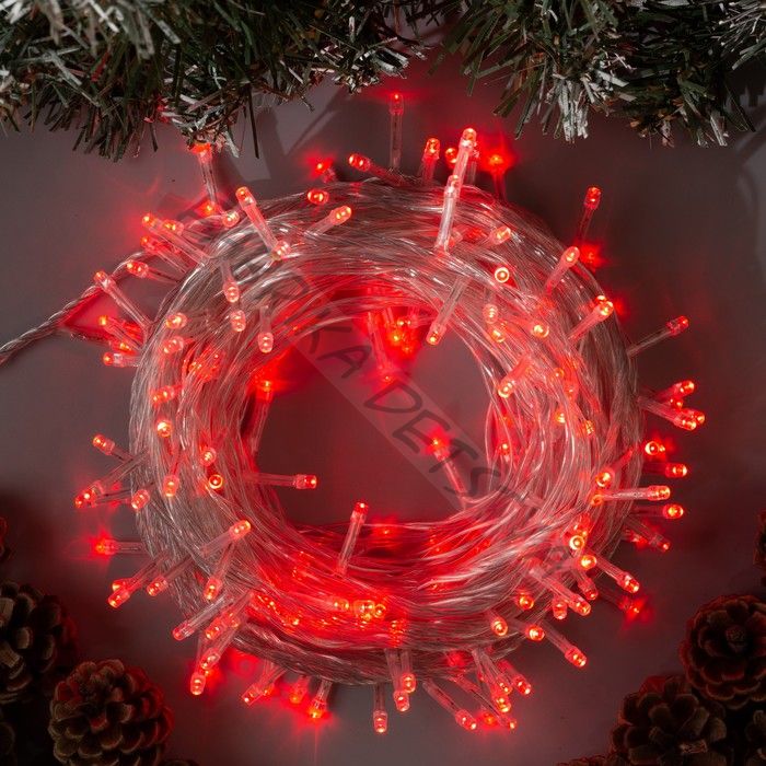 Гирлянда «Нить» 20 м, IP20, прозрачная нить, 200 LED, свечение красное, 8 режимов, 220 В