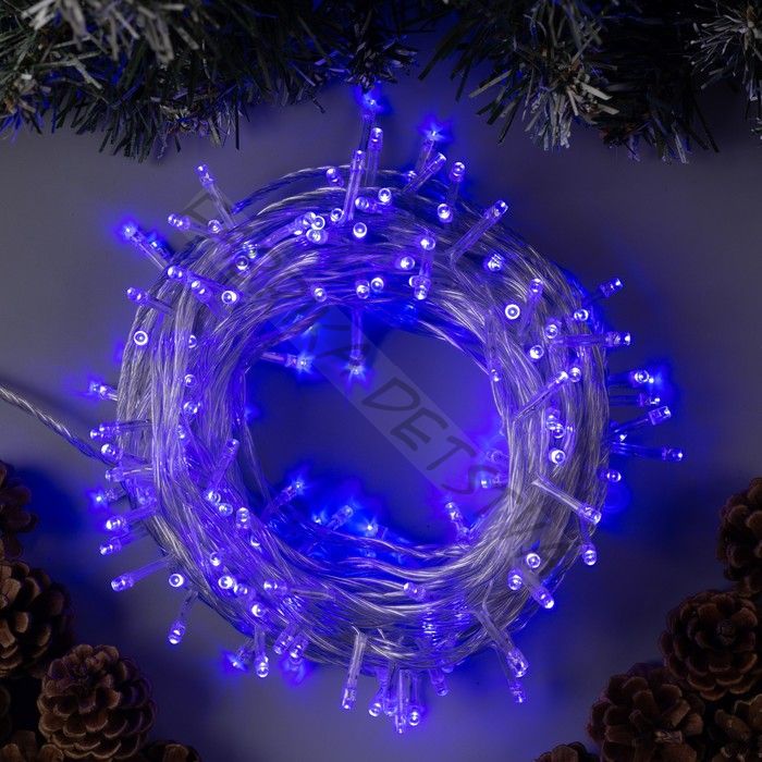 Гирлянда «Нить» 20 м, IP20, прозрачная нить, 200 LED, 8 режимов, 220 В, свечение синее