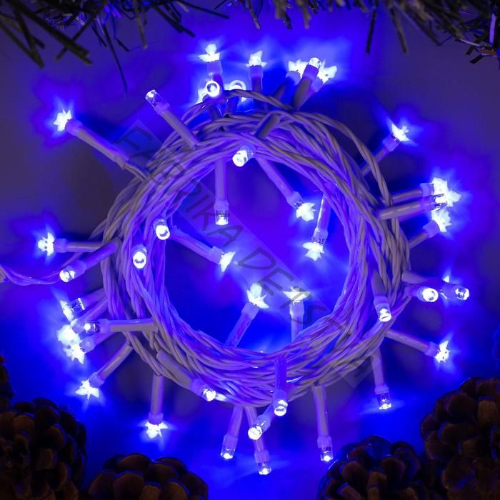 Гирлянда «Нить» 5 м, IP20, белая нить, 50 LED, 8 режимов, 220 В, свечение синее