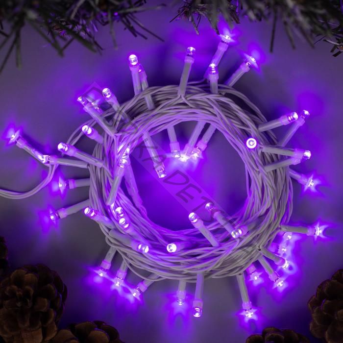 Гирлянда «Нить» 5 м, IP20, белая нить, 50 LED, 8 режимов, 220 В, свечение фиолетовое