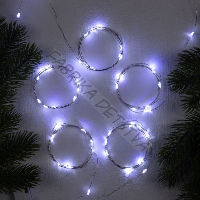 Набор гирлянд «Нить» 1 м роса, IP20, серебристая нить, 10 LED, свечение белое, 3 режима, батарейки AG13х3 (в комплекте), 5 шт.