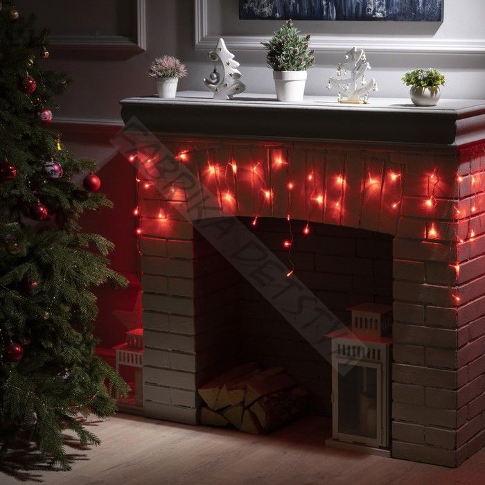 Гирлянда «Бахрома» 3 x 0.5 м, IP20, прозрачная нить, 80 LED, свечение красное, 8 режимов, 220 В